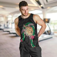 Hawaii Pikake and Maile Lei Men Tank Top Honu Polynesian Pattern Black Color LT03 Black - Polynesian Pride