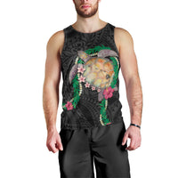 Hawaii Pikake and Maile Lei Men Tank Top Honu Polynesian Pattern Black Color LT03 - Polynesian Pride