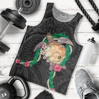 Hawaii Pikake and Maile Lei Men Tank Top Honu Polynesian Pattern Black Color LT03 - Polynesian Pride