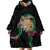 Hawaii Pikake and Maile Lei Wearable Blanket Hoodie Honu Polynesian Pattern Black Color