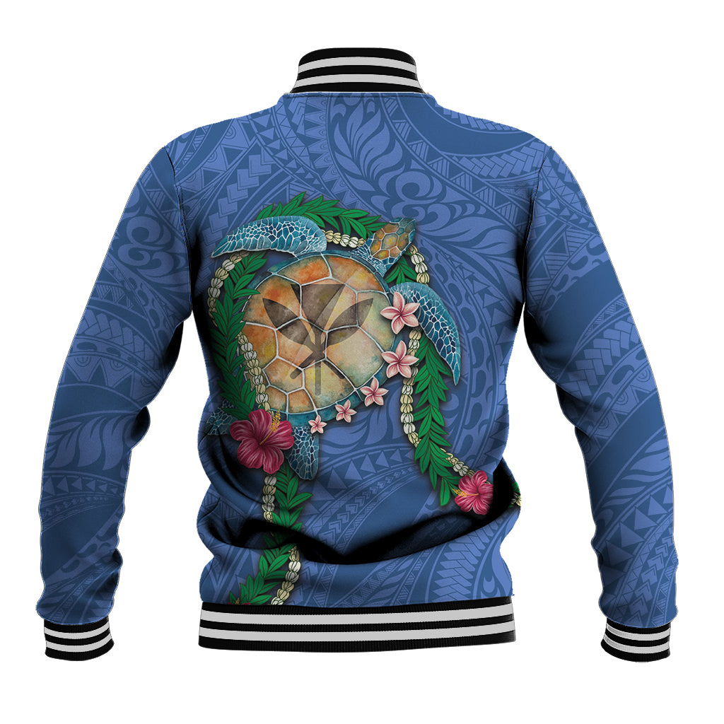 Hawaii Pikake and Maile Lei Baseball Jacket Honu Polynesian Pattern Blue Color LT03 - Polynesian Pride