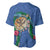 Hawaii Pikake and Maile Lei Baseball Jersey Honu Polynesian Pattern Blue Color