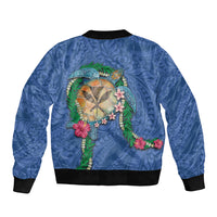 Hawaii Pikake and Maile Lei Bomber Jacket Honu Polynesian Pattern Blue Color LT03 - Polynesian Pride