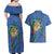 Hawaii Pikake and Maile Lei Couples Matching Off Shoulder Maxi Dress and Hawaiian Shirt Honu Polynesian Pattern Blue Color