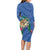 Hawaii Pikake and Maile Lei Family Matching Long Sleeve Bodycon Dress and Hawaiian Shirt Honu Polynesian Pattern Blue Color