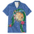 Hawaii Pikake and Maile Lei Family Matching Off The Shoulder Long Sleeve Dress and Hawaiian Shirt Honu Polynesian Pattern Blue Color