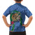 Hawaii Pikake and Maile Lei Family Matching Off Shoulder Short Dress and Hawaiian Shirt Honu Polynesian Pattern Blue Color