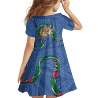Hawaii Pikake and Maile Lei Family Matching Off Shoulder Short Dress and Hawaiian Shirt Honu Polynesian Pattern Blue Color