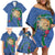 Hawaii Pikake and Maile Lei Family Matching Off Shoulder Short Dress and Hawaiian Shirt Honu Polynesian Pattern Blue Color