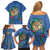 Hawaii Pikake and Maile Lei Family Matching Off Shoulder Short Dress and Hawaiian Shirt Honu Polynesian Pattern Blue Color