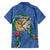 Hawaii Pikake and Maile Lei Family Matching Off Shoulder Short Dress and Hawaiian Shirt Honu Polynesian Pattern Blue Color