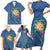 Hawaii Pikake and Maile Lei Family Matching Short Sleeve Bodycon Dress and Hawaiian Shirt Honu Polynesian Pattern Blue Color