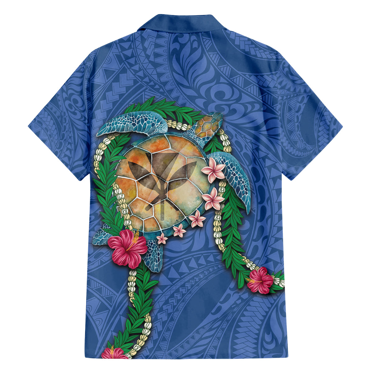 Hawaii Pikake and Maile Lei Family Matching Summer Maxi Dress and Hawaiian Shirt Honu Polynesian Pattern Blue Color
