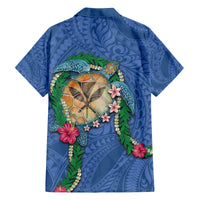 Hawaii Pikake and Maile Lei Family Matching Summer Maxi Dress and Hawaiian Shirt Honu Polynesian Pattern Blue Color