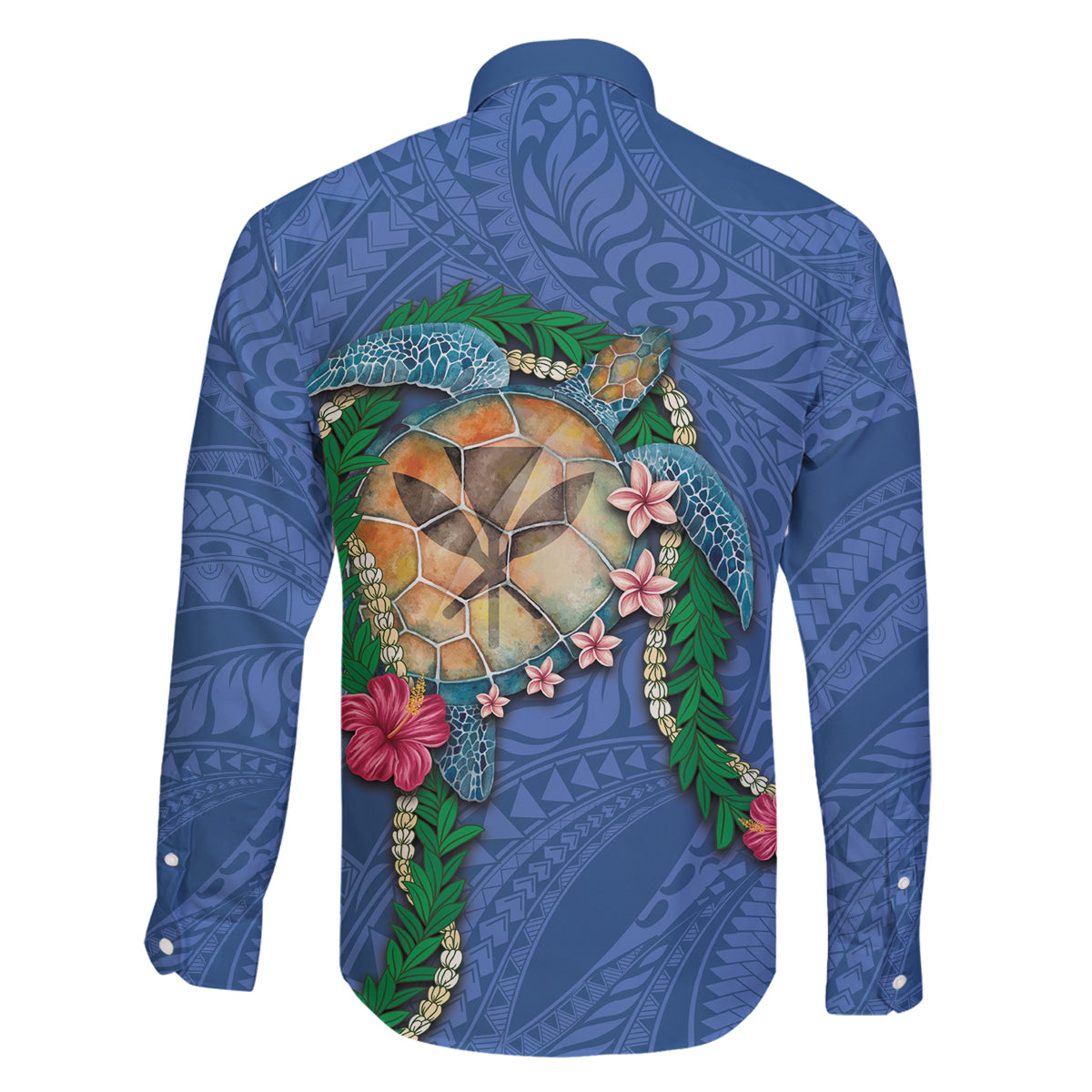 Hawaii Pikake and Maile Lei Family Matching Tank Maxi Dress and Hawaiian Shirt Honu Polynesian Pattern Blue Color