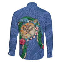 Hawaii Pikake and Maile Lei Family Matching Tank Maxi Dress and Hawaiian Shirt Honu Polynesian Pattern Blue Color