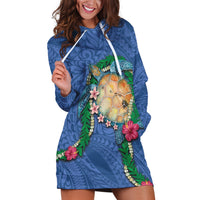 Hawaii Pikake and Maile Lei Hoodie Dress Honu Polynesian Pattern Blue Color LT03 Blue - Polynesian Pride