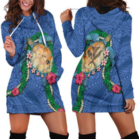 Hawaii Pikake and Maile Lei Hoodie Dress Honu Polynesian Pattern Blue Color LT03 - Polynesian Pride