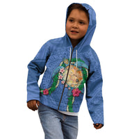 Hawaii Pikake and Maile Lei Kid Hoodie Honu Polynesian Pattern Blue Color