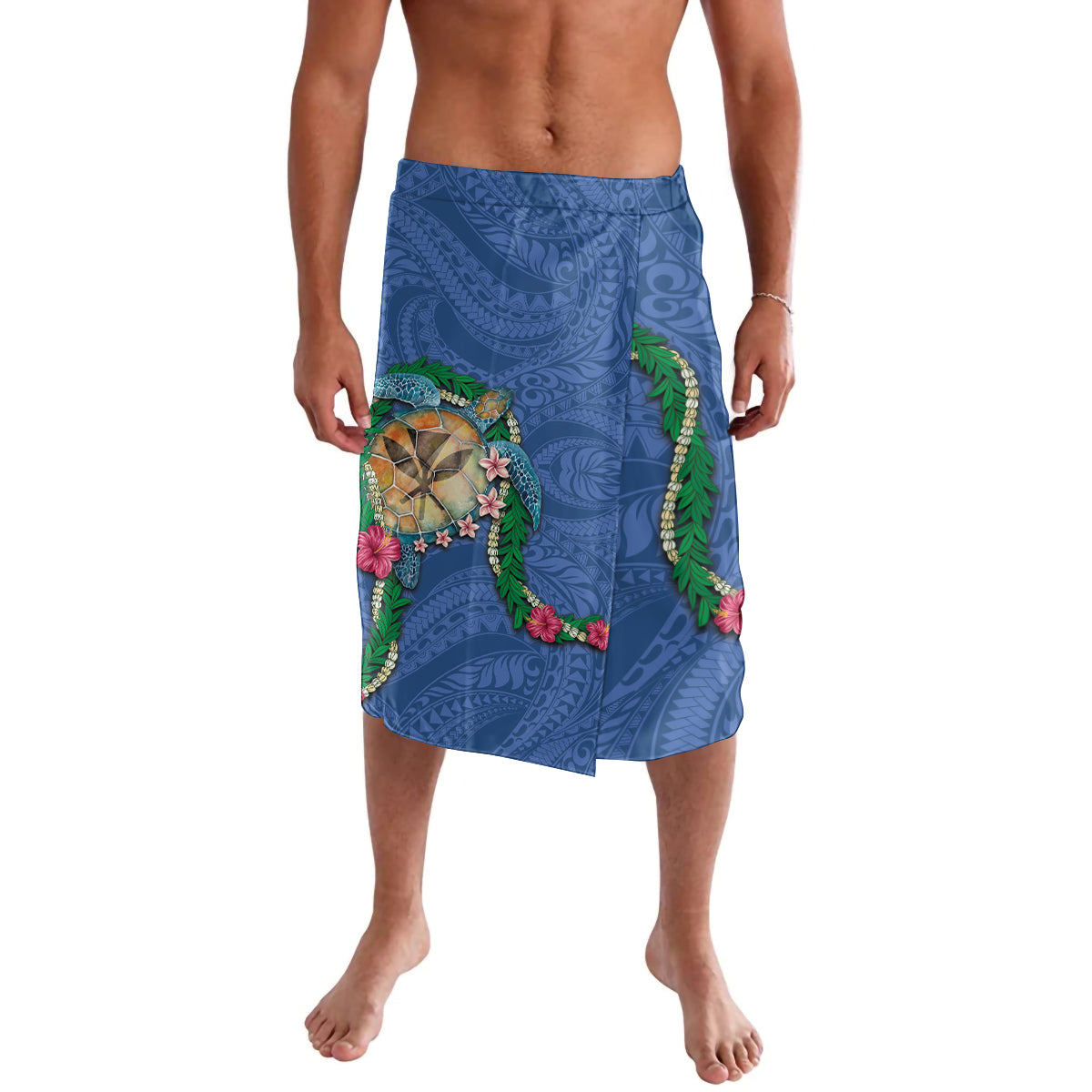 Hawaii Pikake and Maile Lei Lavalava Honu Polynesian Pattern Blue Color LT03 Blue - Polynesian Pride