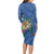 Hawaii Pikake and Maile Lei Long Sleeve Bodycon Dress Honu Polynesian Pattern Blue Color