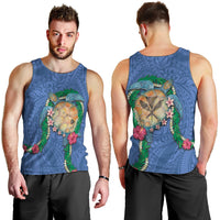 Hawaii Pikake and Maile Lei Men Tank Top Honu Polynesian Pattern Blue Color LT03 - Polynesian Pride