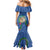 Hawaii Pikake and Maile Lei Mermaid Dress Honu Polynesian Pattern Blue Color