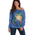 Hawaii Pikake and Maile Lei Off Shoulder Sweater Honu Polynesian Pattern Blue Color