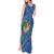 Hawaii Pikake and Maile Lei Tank Maxi Dress Honu Polynesian Pattern Blue Color