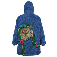 Hawaii Pikake and Maile Lei Wearable Blanket Hoodie Honu Polynesian Pattern Blue Color LT03 - Polynesian Pride