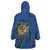 Hawaii Pikake and Maile Lei Wearable Blanket Hoodie Honu Polynesian Pattern Blue Color