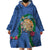 Hawaii Pikake and Maile Lei Wearable Blanket Hoodie Honu Polynesian Pattern Blue Color