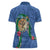 Hawaii Pikake and Maile Lei Women Polo Shirt Honu Polynesian Pattern Blue Color