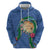 Hawaii Pikake and Maile Lei Zip Hoodie Honu Polynesian Pattern Blue Color