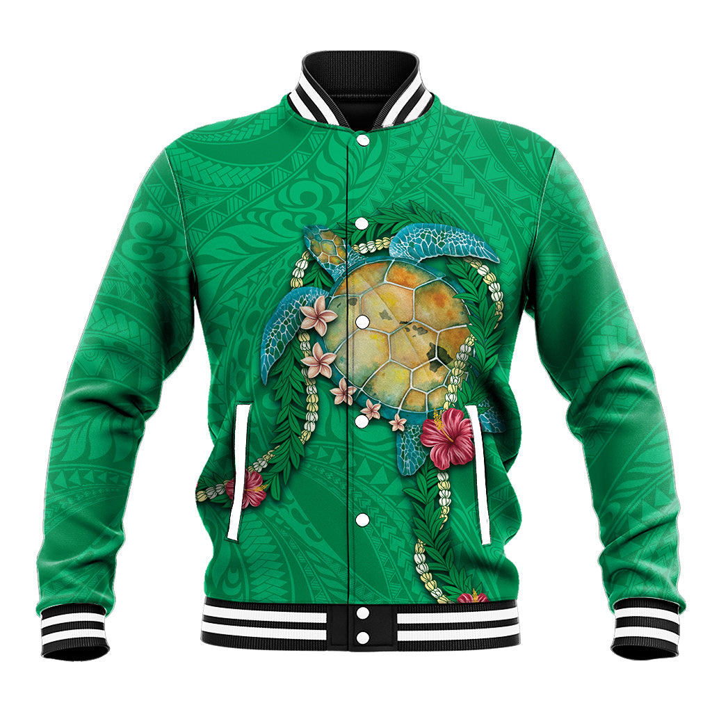 Hawaii Pikake and Maile Lei Baseball Jacket Honu Polynesian Pattern Green Color LT03 Unisex Green - Polynesian Pride