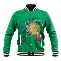 Hawaii Pikake and Maile Lei Baseball Jacket Honu Polynesian Pattern Green Color LT03 Unisex Green - Polynesian Pride