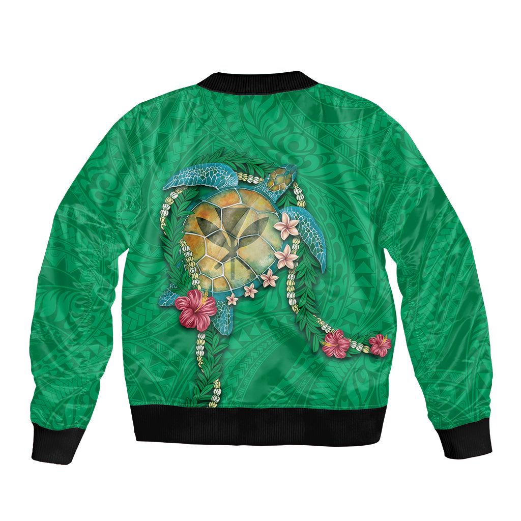 Hawaii Pikake and Maile Lei Bomber Jacket Honu Polynesian Pattern Green Color LT03 - Polynesian Pride