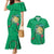 Hawaii Pikake and Maile Lei Couples Matching Mermaid Dress and Hawaiian Shirt Honu Polynesian Pattern Green Color