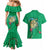 Hawaii Pikake and Maile Lei Couples Matching Mermaid Dress and Hawaiian Shirt Honu Polynesian Pattern Green Color