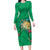 Hawaii Pikake and Maile Lei Family Matching Long Sleeve Bodycon Dress and Hawaiian Shirt Honu Polynesian Pattern Green Color