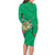 Hawaii Pikake and Maile Lei Family Matching Long Sleeve Bodycon Dress and Hawaiian Shirt Honu Polynesian Pattern Green Color