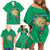 Hawaii Pikake and Maile Lei Family Matching Off Shoulder Short Dress and Hawaiian Shirt Honu Polynesian Pattern Green Color