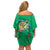 Hawaii Pikake and Maile Lei Family Matching Off Shoulder Short Dress and Hawaiian Shirt Honu Polynesian Pattern Green Color