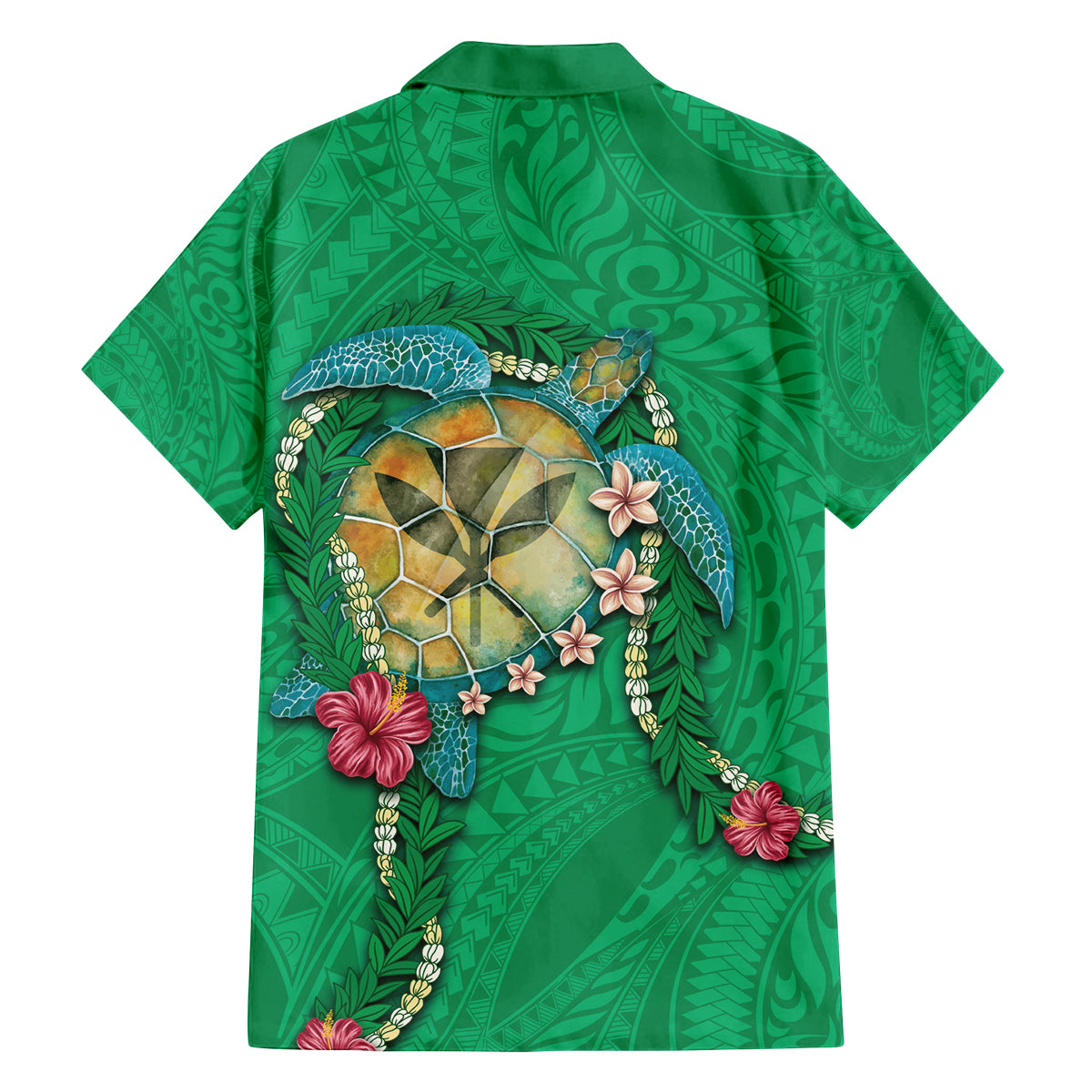 Hawaii Pikake and Maile Lei Family Matching Tank Maxi Dress and Hawaiian Shirt Honu Polynesian Pattern Green Color