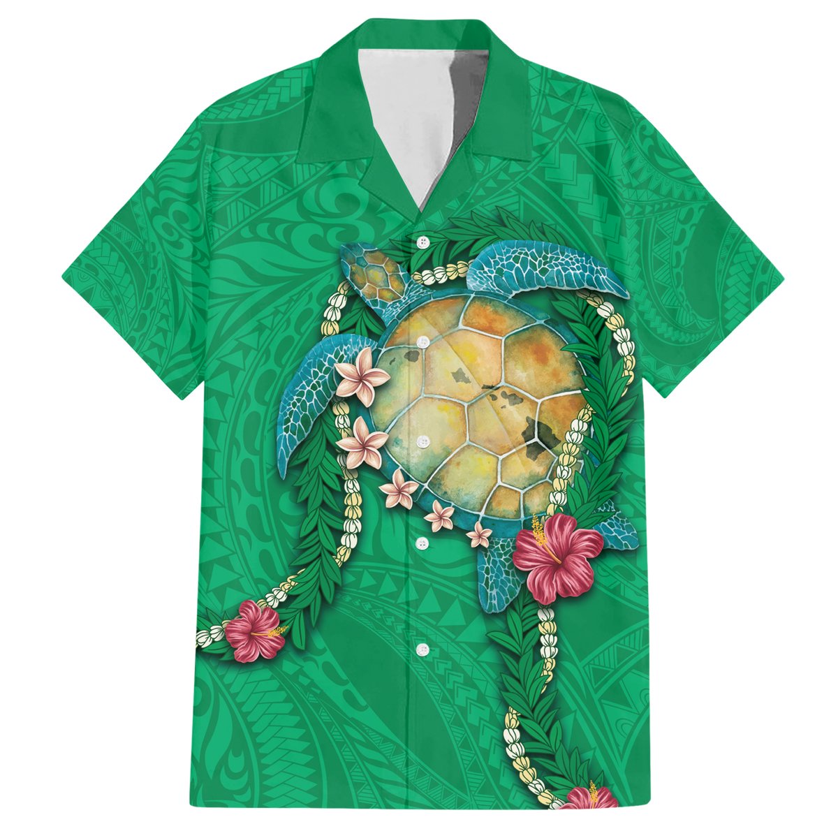 Hawaii Pikake and Maile Lei Hawaiian Shirt Honu Polynesian Pattern Green Color LT03 Green - Polynesian Pride