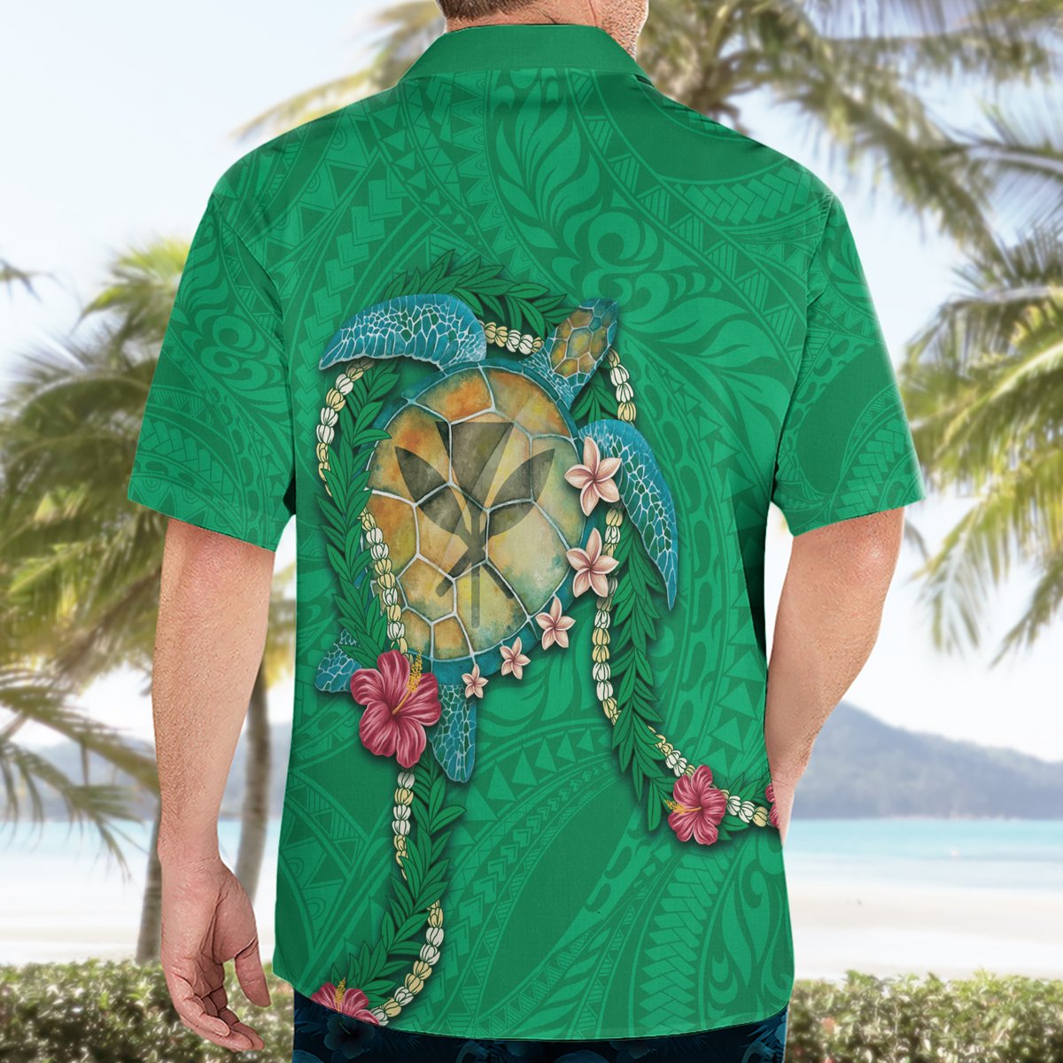 Hawaii Pikake and Maile Lei Hawaiian Shirt Honu Polynesian Pattern Green Color LT03 - Polynesian Pride