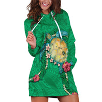 Hawaii Pikake and Maile Lei Hoodie Dress Honu Polynesian Pattern Green Color LT03 Green - Polynesian Pride