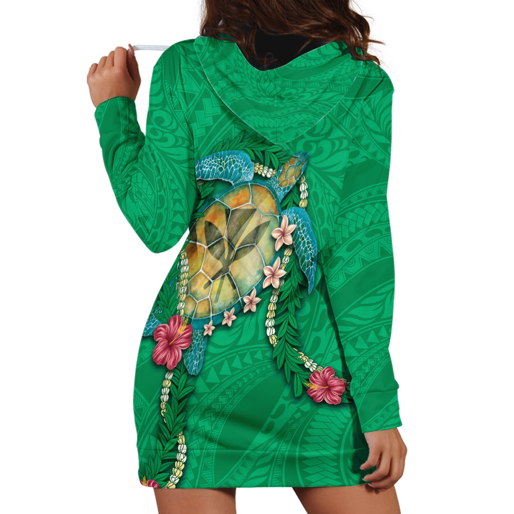Hawaii Pikake and Maile Lei Hoodie Dress Honu Polynesian Pattern Green Color LT03 - Polynesian Pride