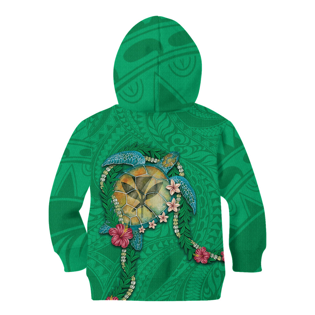 Hawaii Pikake and Maile Lei Kid Hoodie Honu Polynesian Pattern Green Color