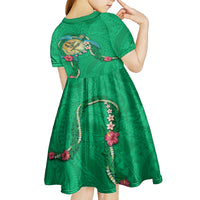 Hawaii Pikake and Maile Lei Kid Short Sleeve Dress Honu Polynesian Pattern Green Color LT03 - Polynesian Pride